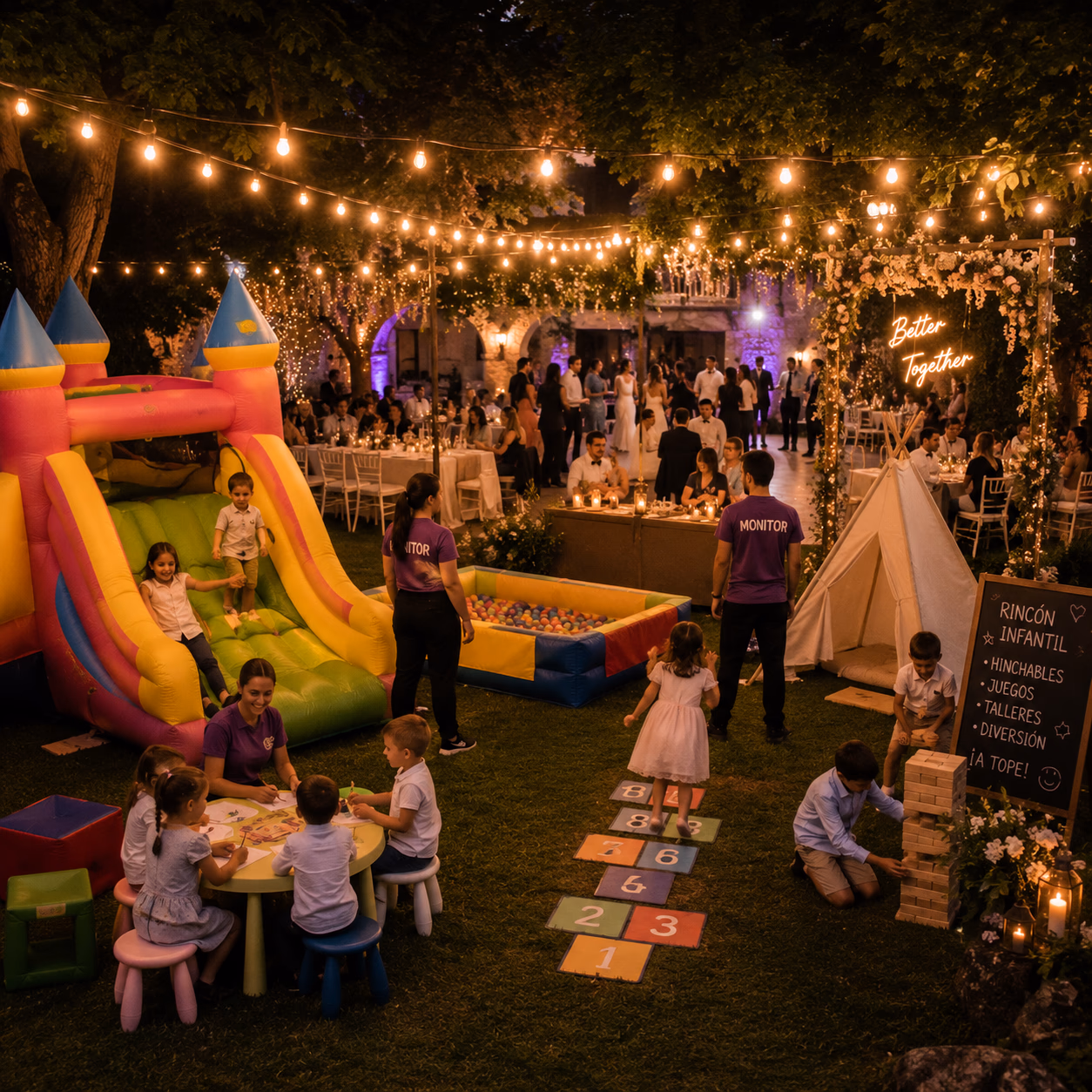 Zona infantil con hinchables y juegos